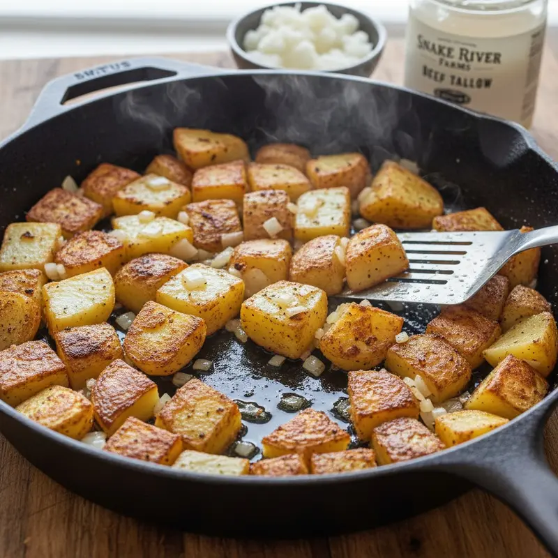 Crisp the potatoes in beef tallow