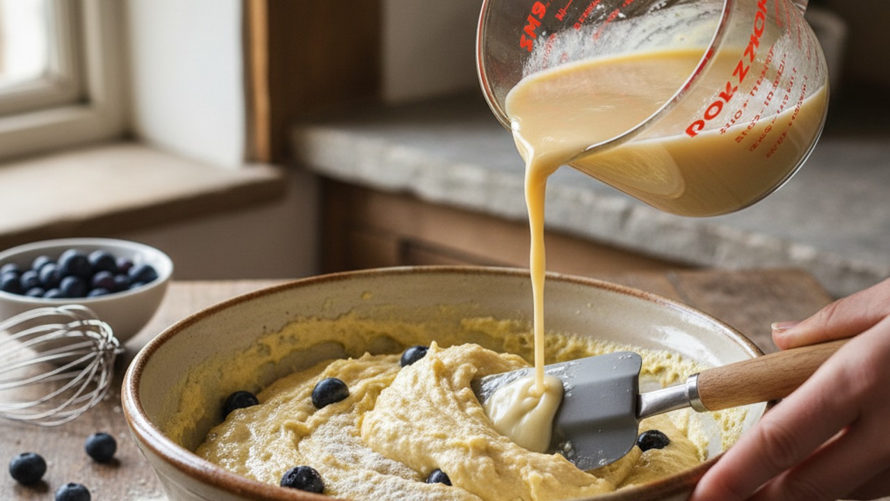 Fold batter and add blueberries