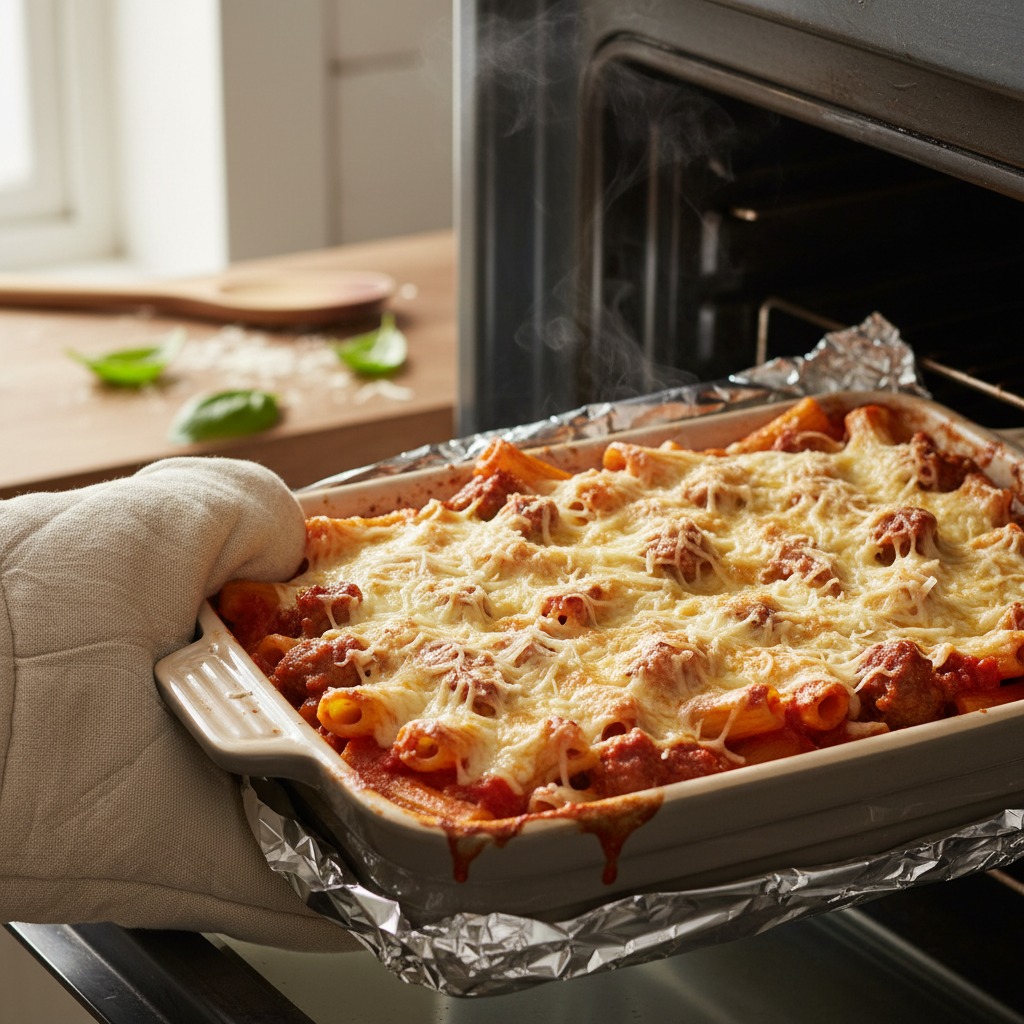 Top with cheeses and finish baking