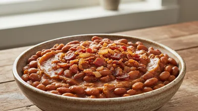 Classic Bourbon-Bacon Baked Beans — Slow-Baked Steakhouse Side for Labor Day Cookouts