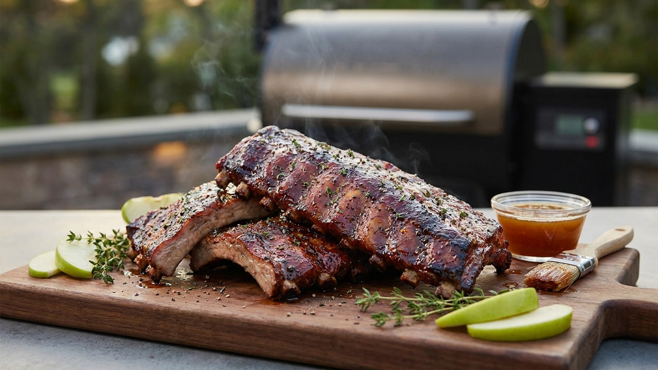 Pellet Grill Baby Back Ribs with Brown Sugar Rub and Apple Cider Mop