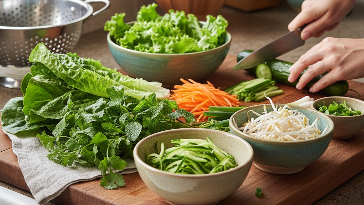 Prep vegetables and herbs