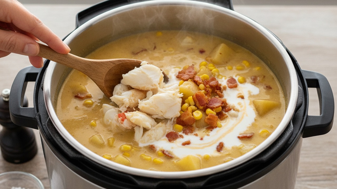 Finish with cream and crab