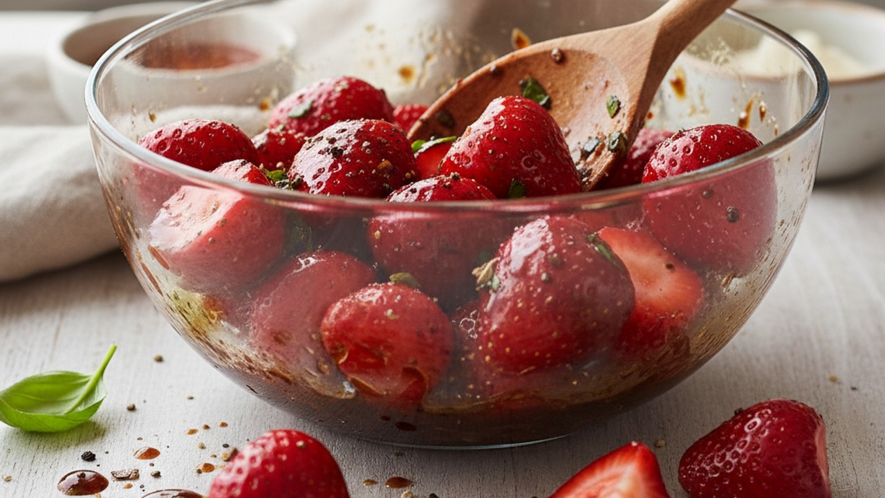 Toss strawberries in marinade and rest