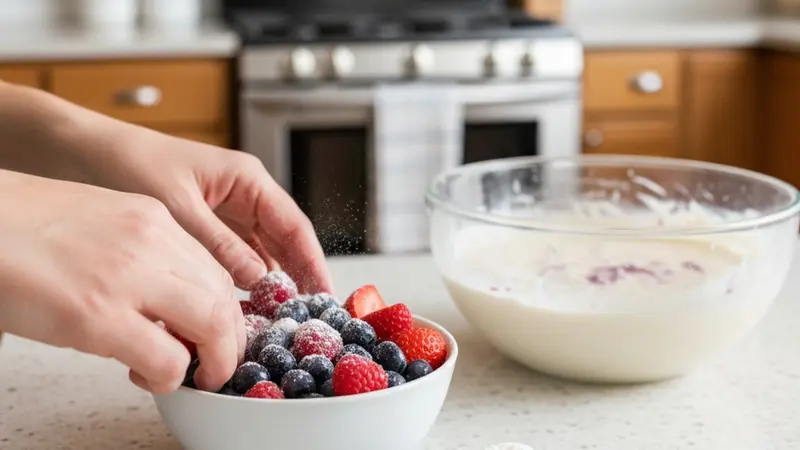 Coat berries and fold into batter