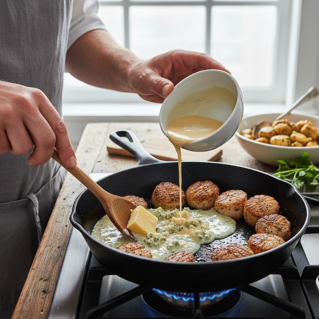 Make the quick bleu butter sauce