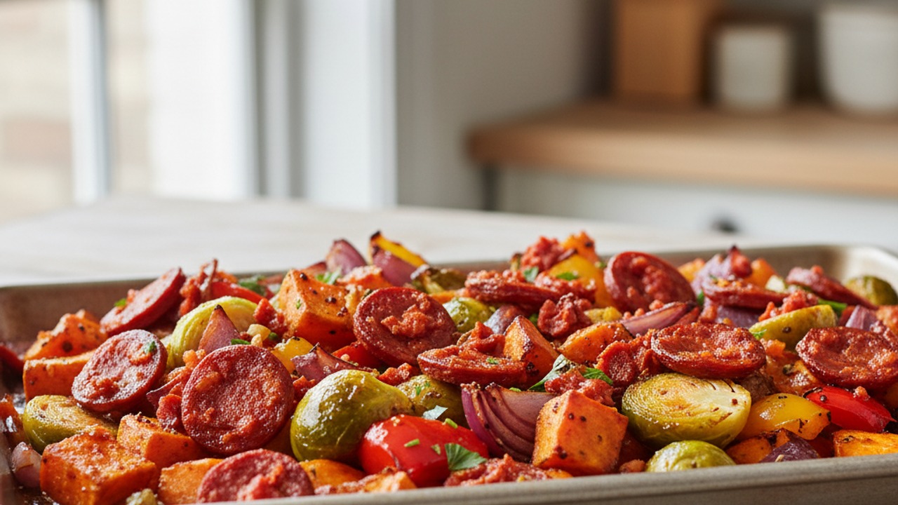 Roast vegetables and add chorizo