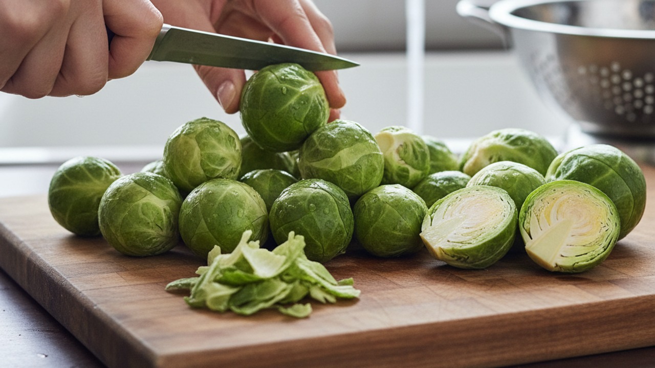 Prep the Brussels sprouts
