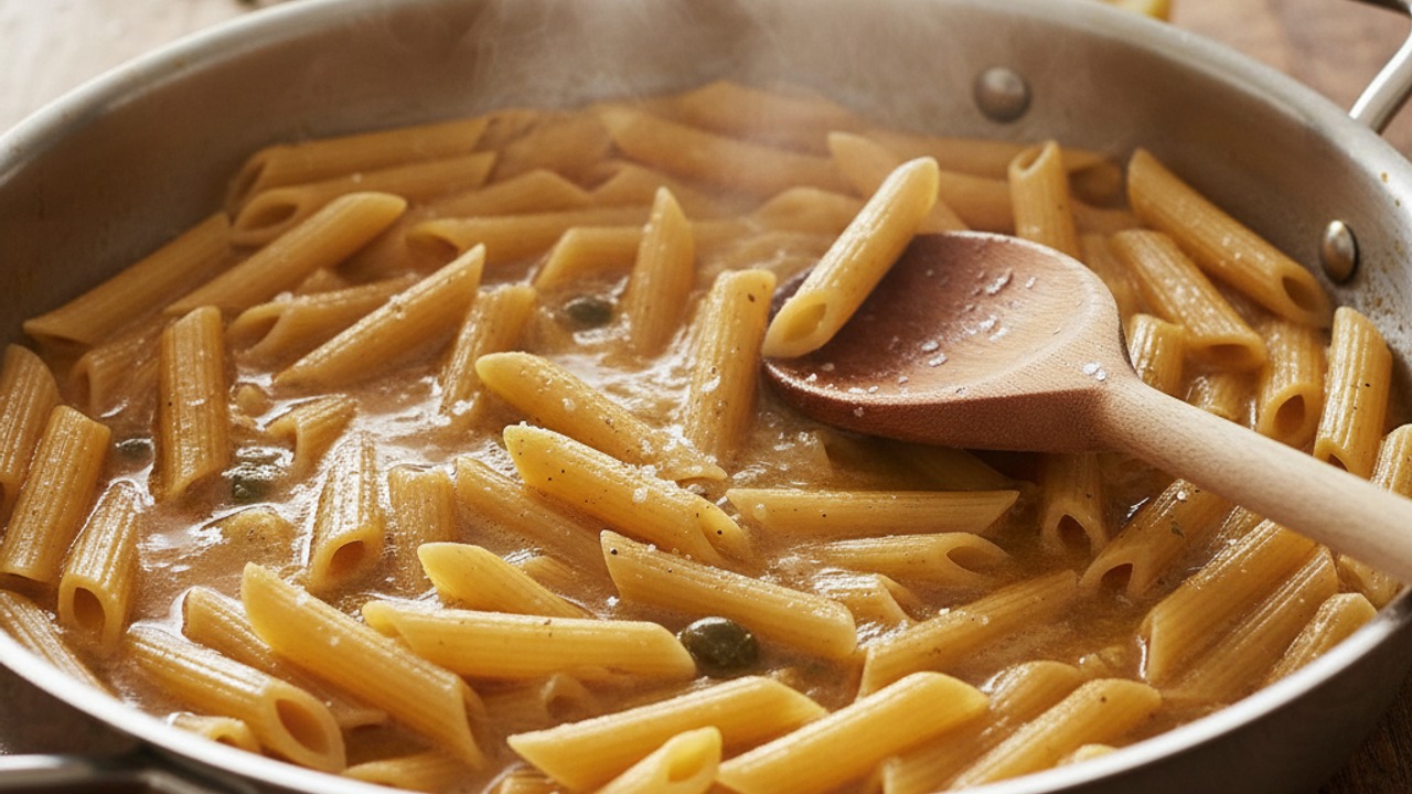 Add pasta and broth; simmer