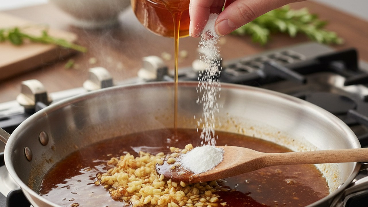 Make the sugar-free honey garlic glaze