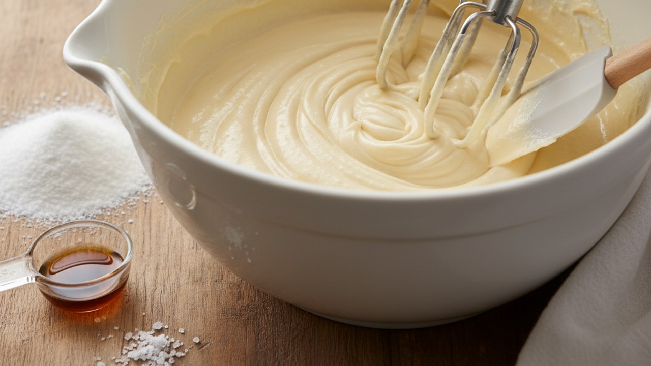 Cream butter with sugar, salt, and vanilla