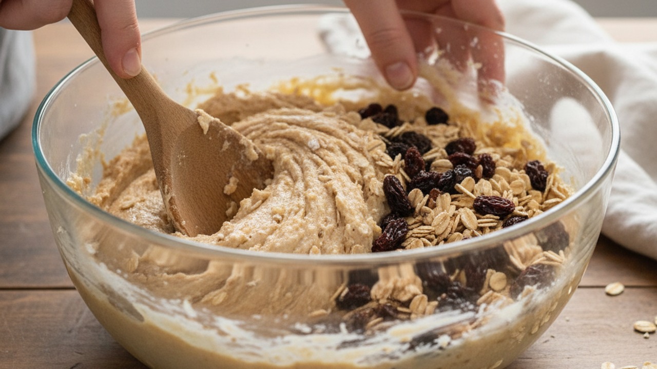 Finish dough with oats and raisins