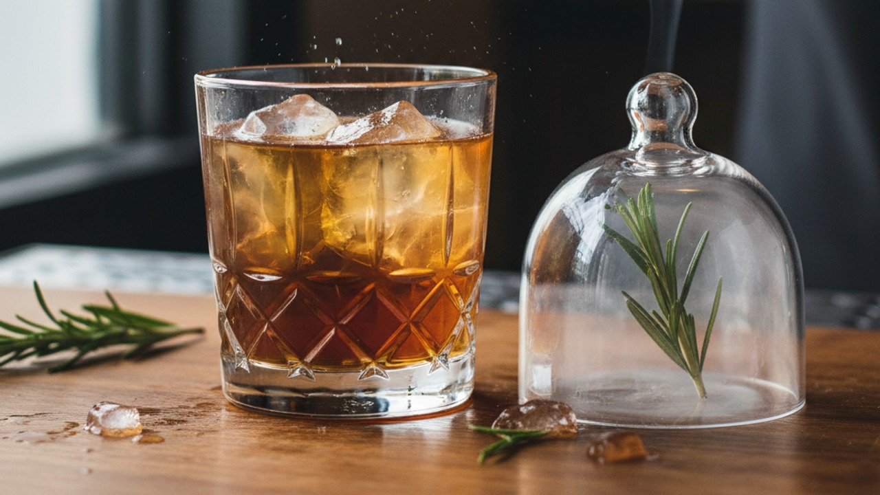 Express citrus and add smoke garnish