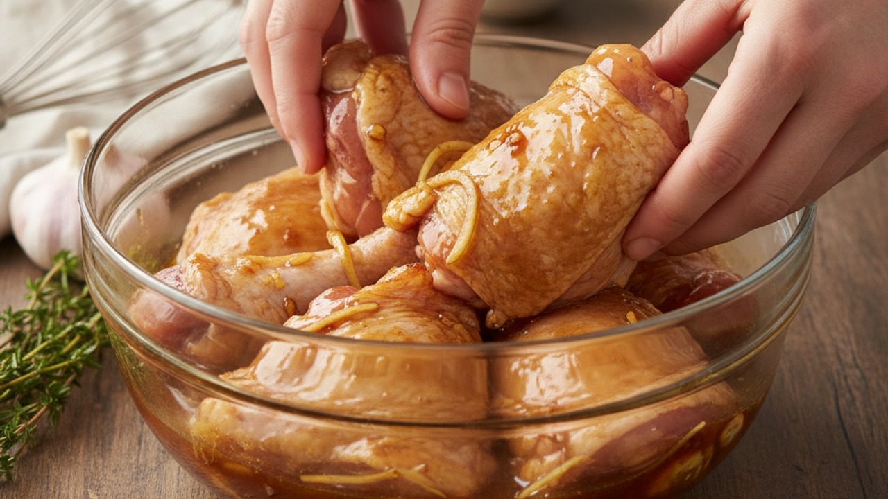 Make the marinade and marinate the chicken