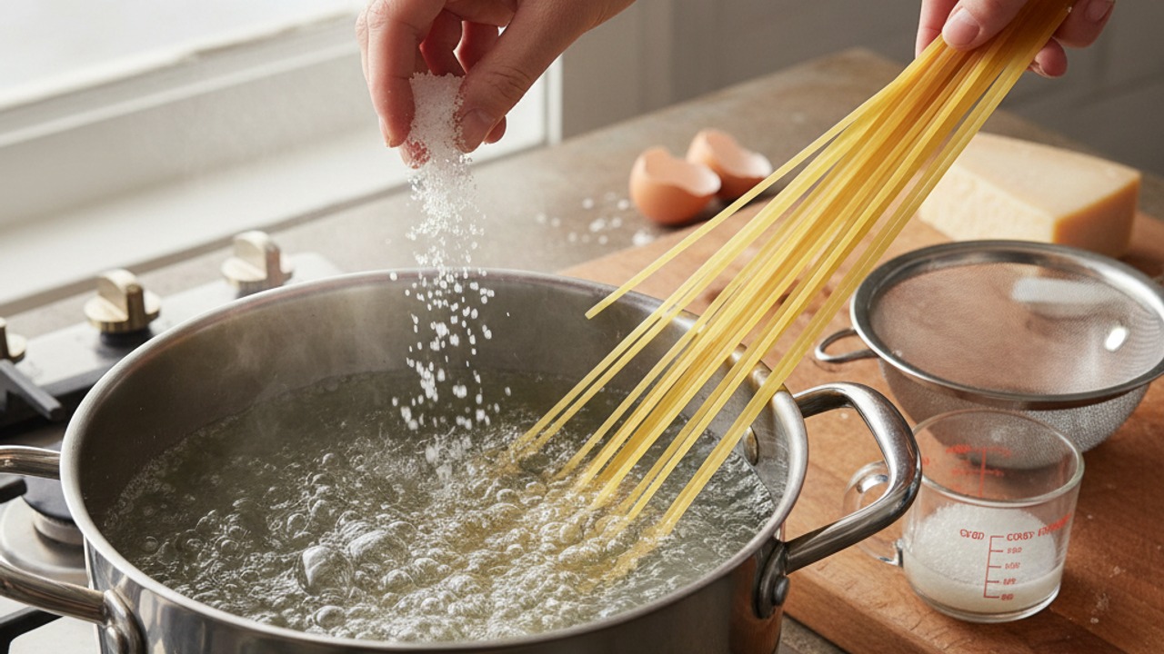Boil salted pasta water and cook spaghetti