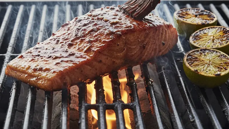 Grill the salmon and baste