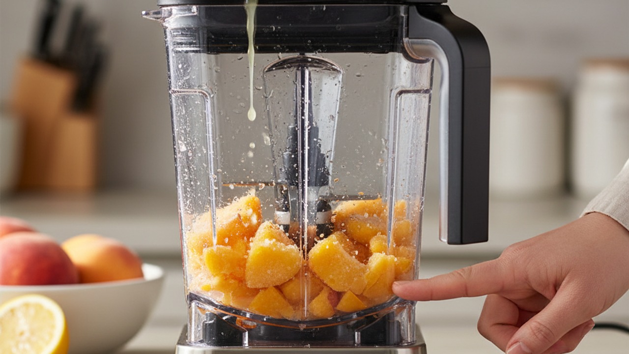 Break up the frozen peaches