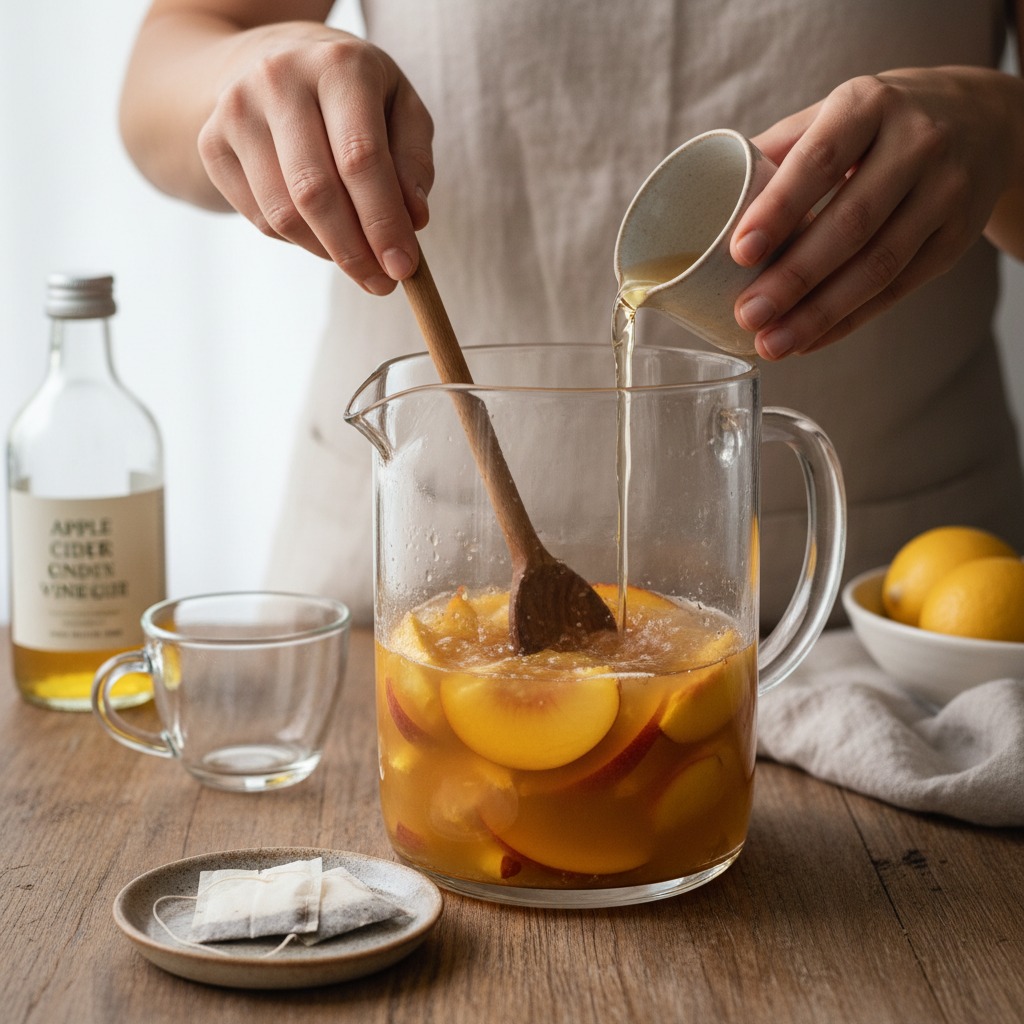 Make the chamomile infusion and add acid