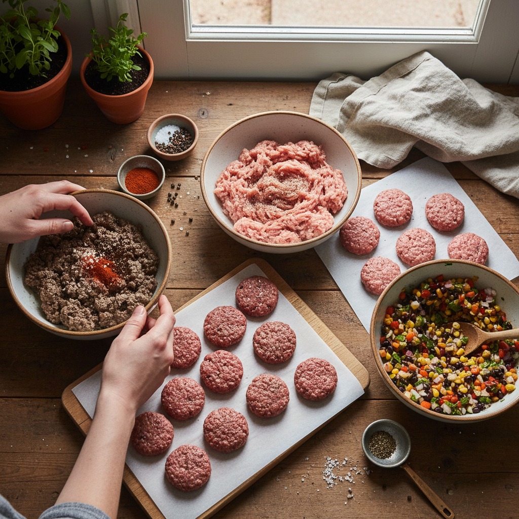 Make three different patty mixes