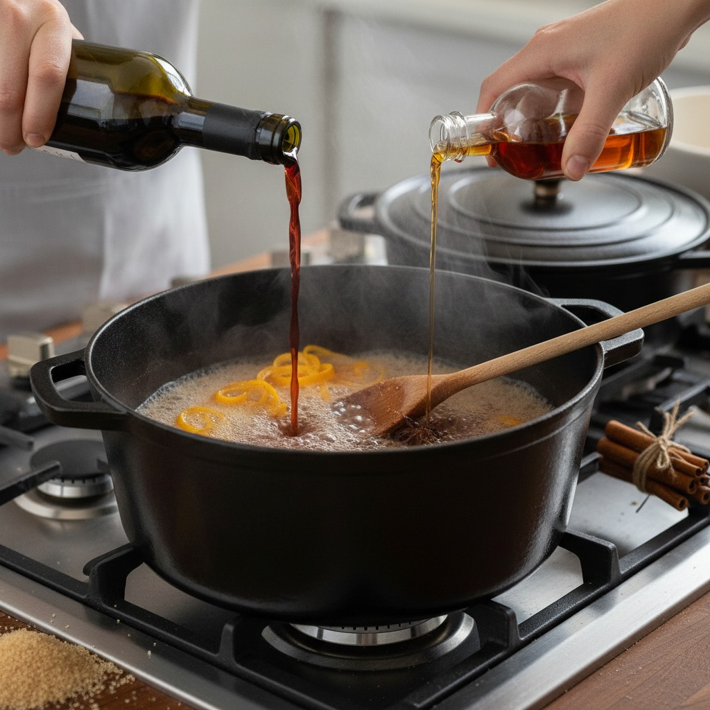 Combine wine, spirits, sweetener and aromatics
