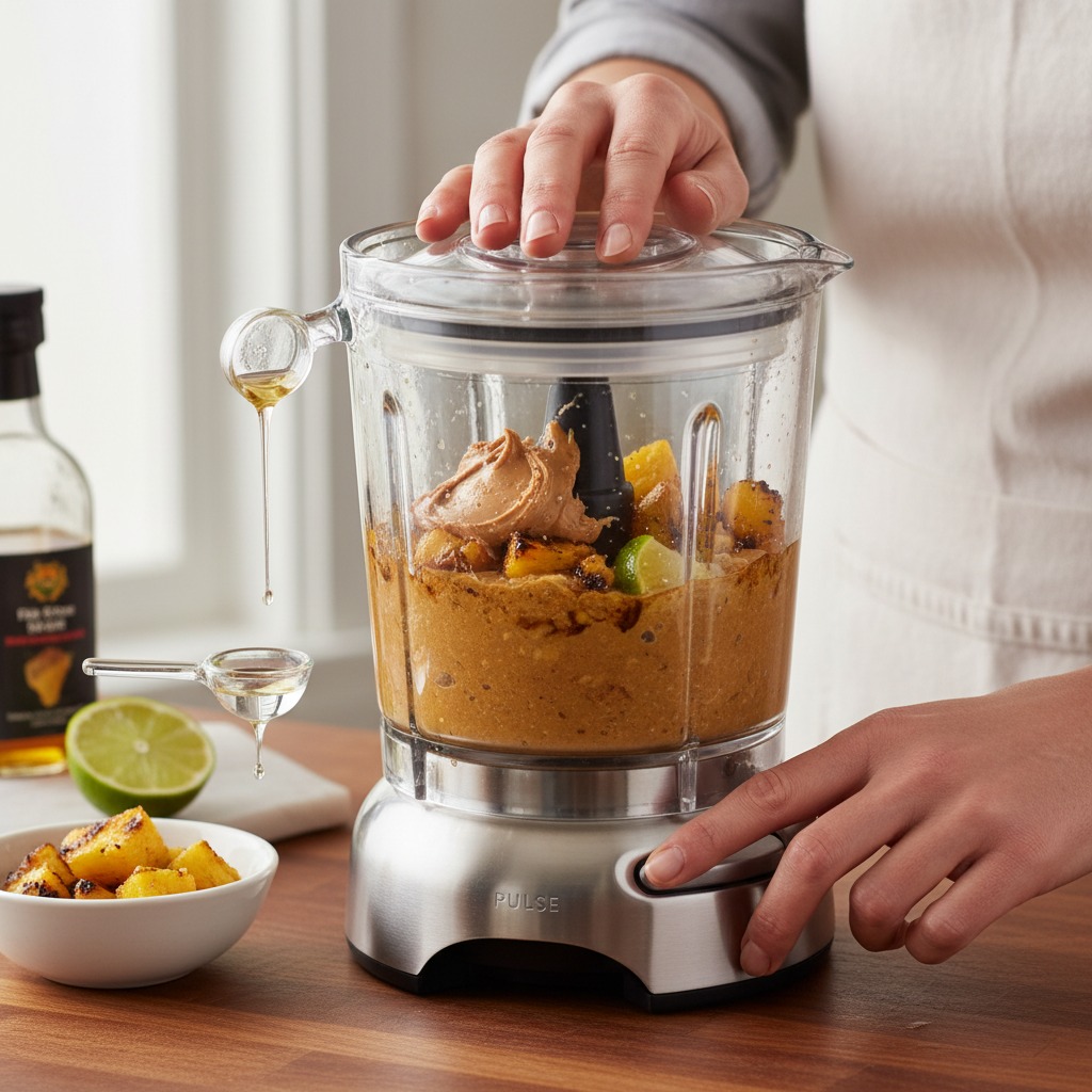 Blend the charred pineapple–peanut dipping sauce