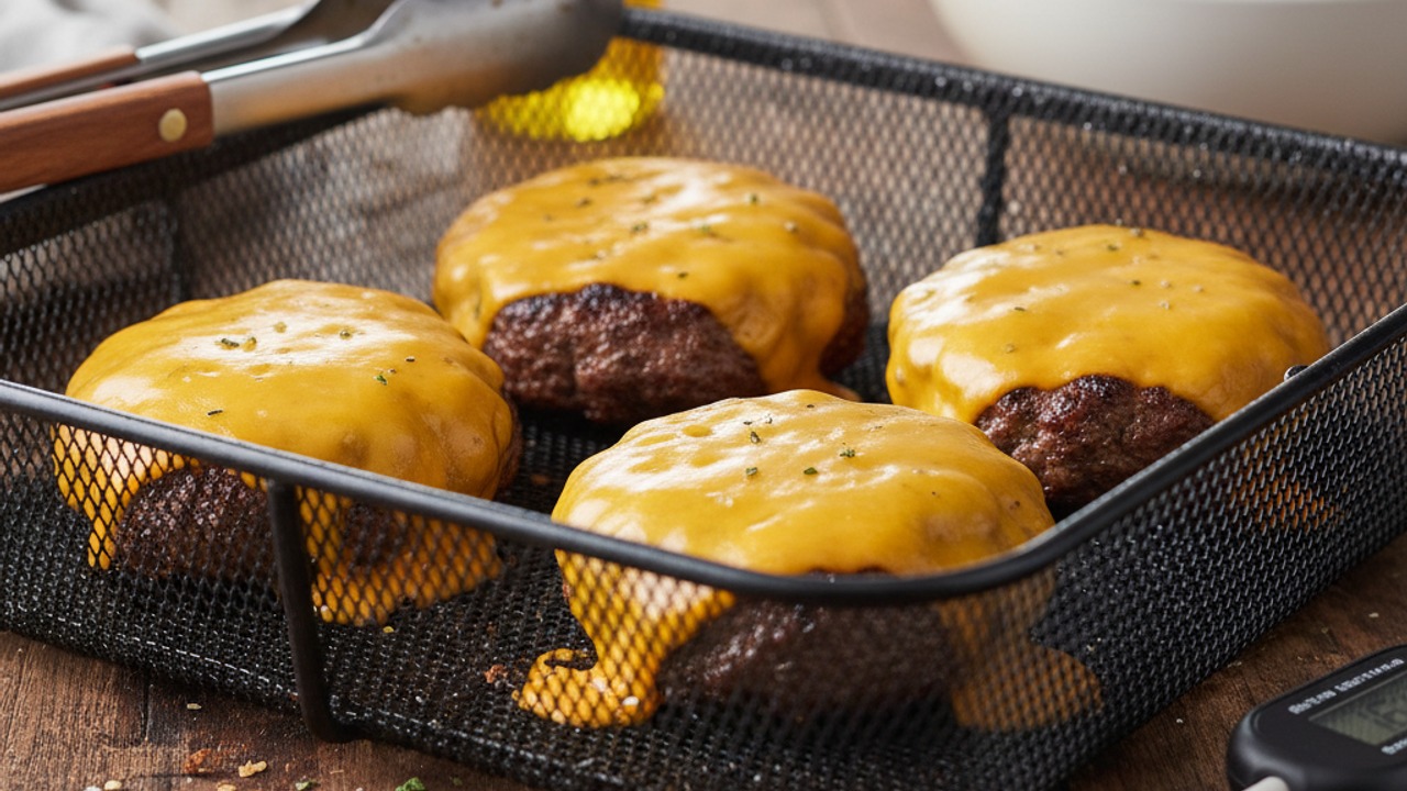 Air fry the patties and melt the cheese