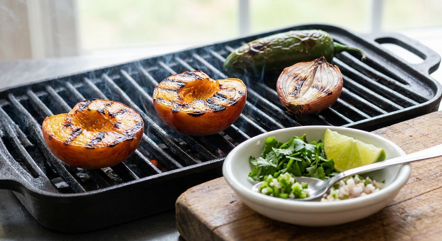 Char the peaches and make the salsa