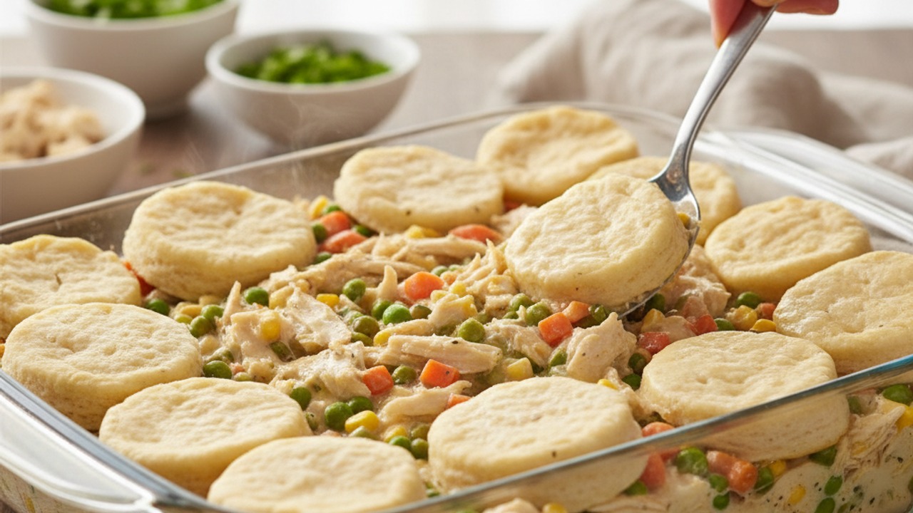 Assemble the casserole with biscuit topping