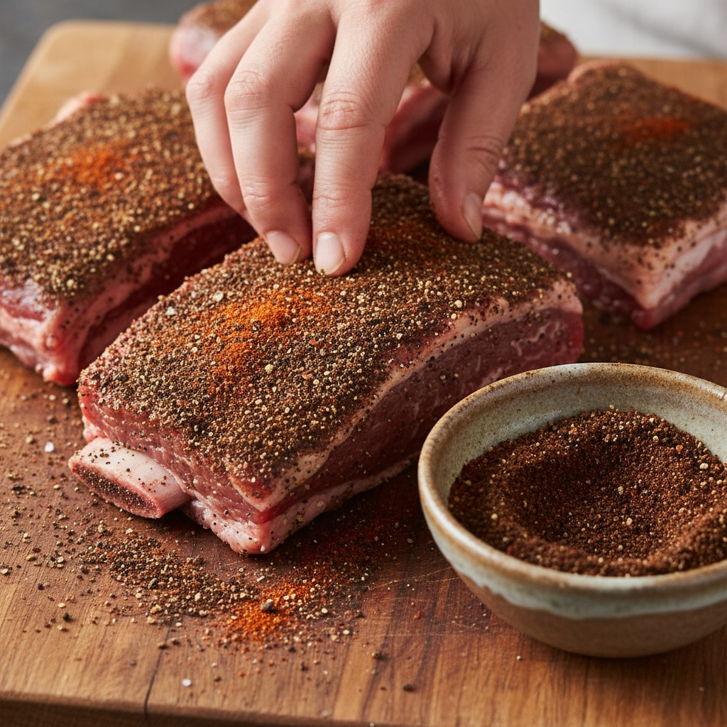 Trim and apply the coffee spice rub