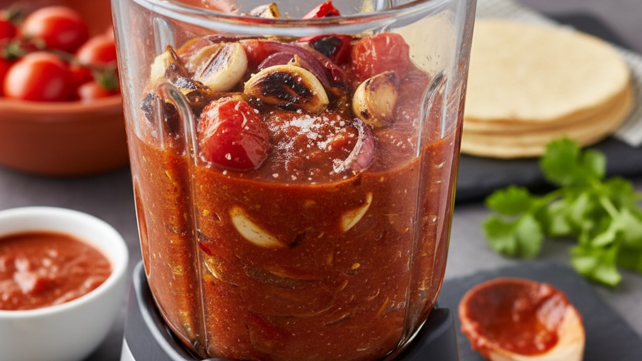 Blend and season the salsa roja