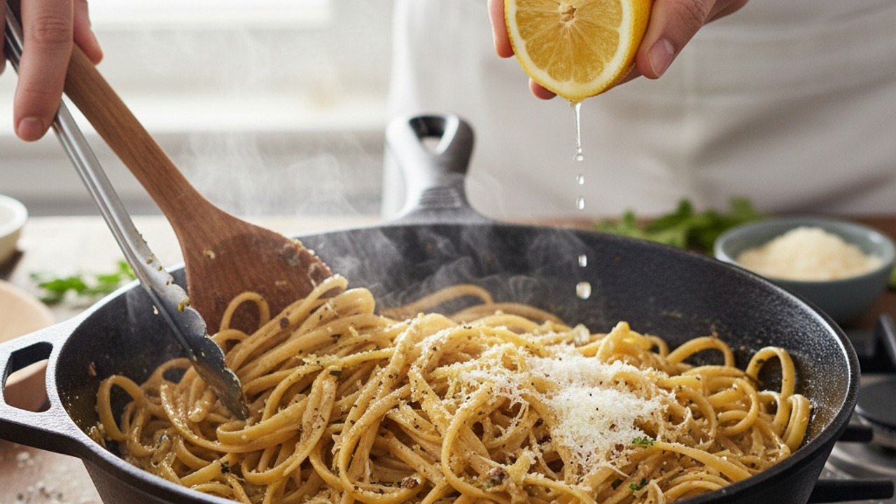 Toss pasta with sauce