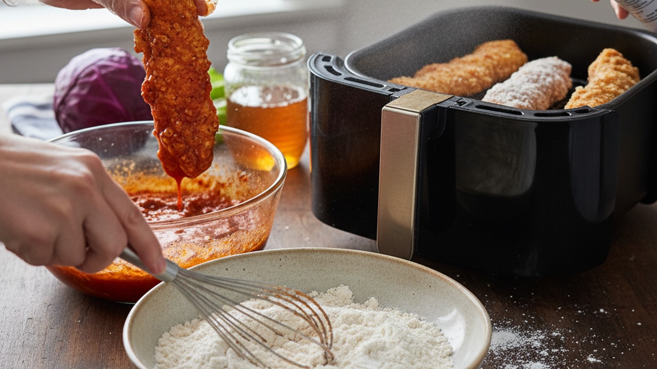 Prepare the dredge and air fryer
