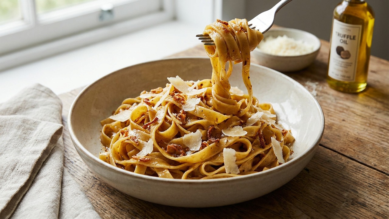Truffle Tagliatelle with Brown Butter, Crispy Shallots and Parmigiano
