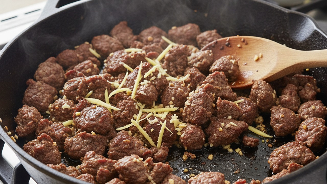 Brown the beef with aromatics