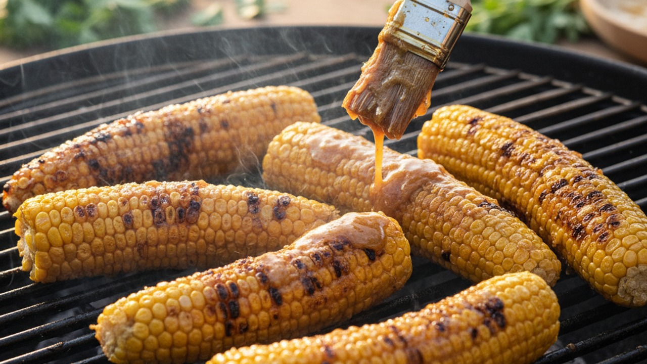 Grill and glaze the corn ribs