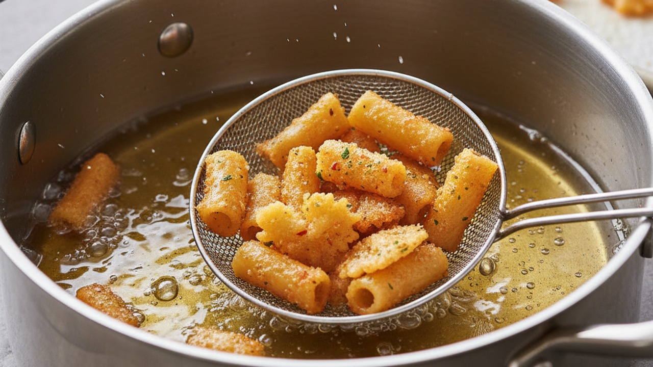 Fry the pasta in batches