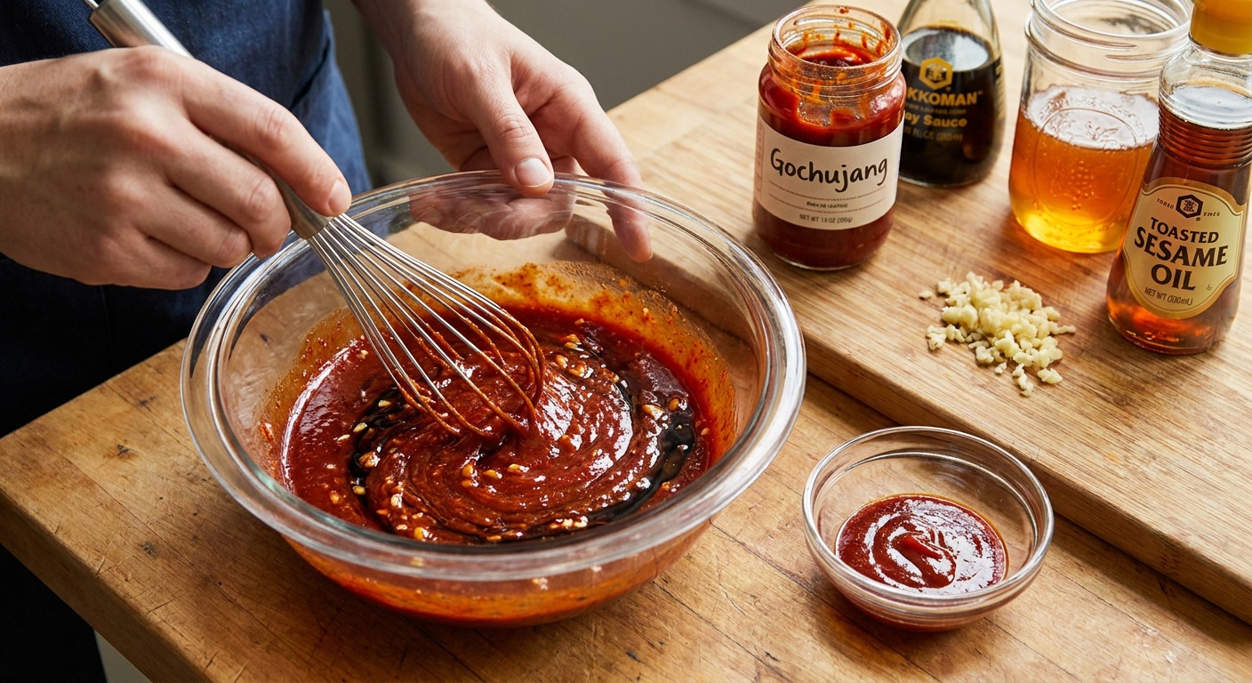 Make the marinade and marinate the pork (20–25 minutes)