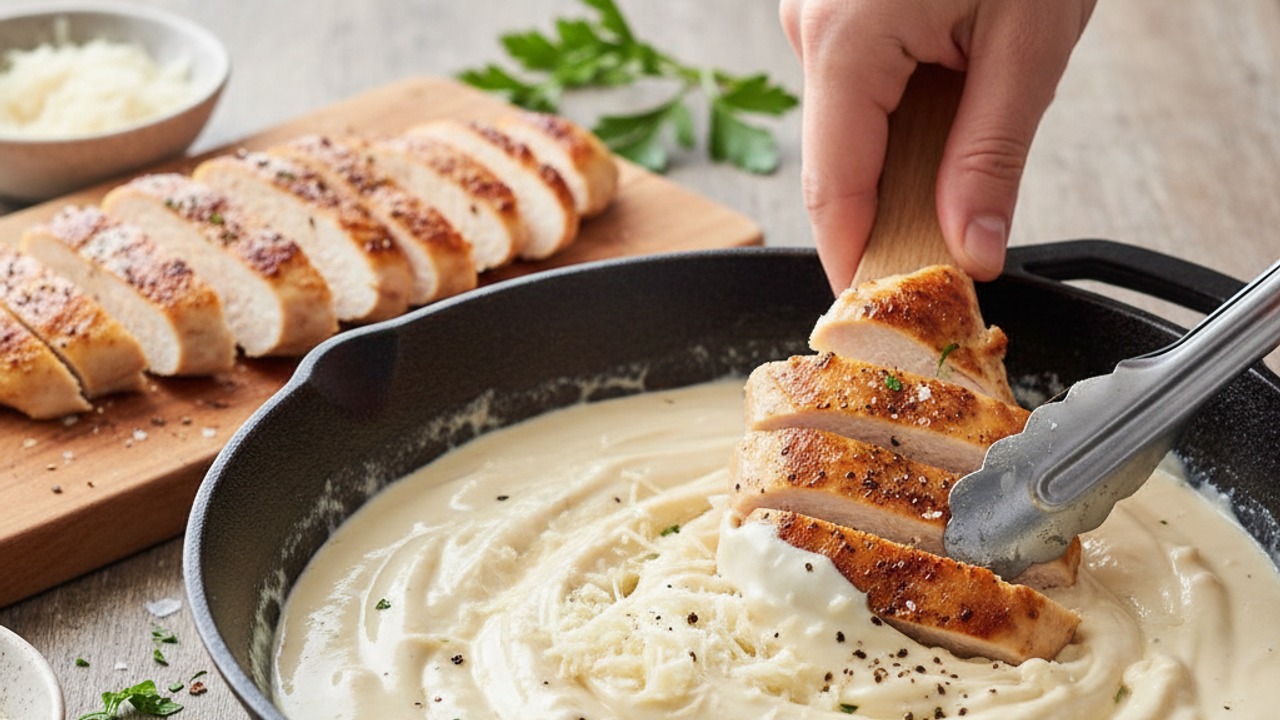 Finish with Parmesan and return chicken