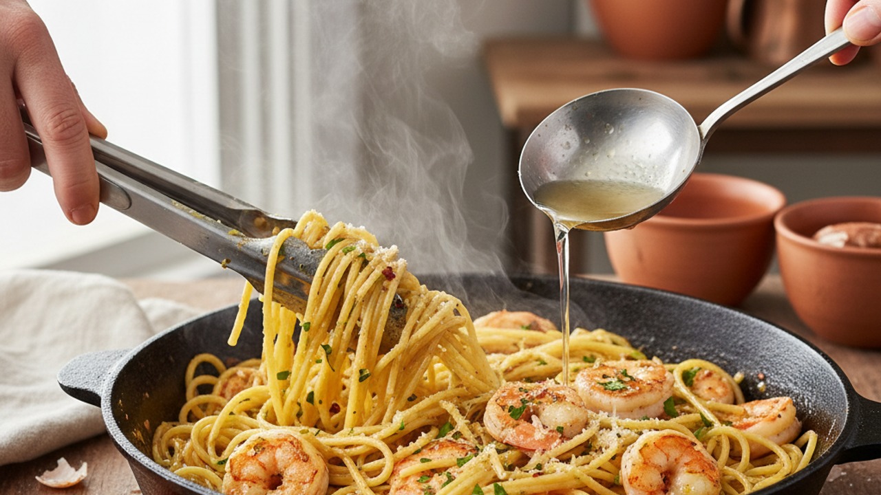 Toss pasta, shrimp, and sauce