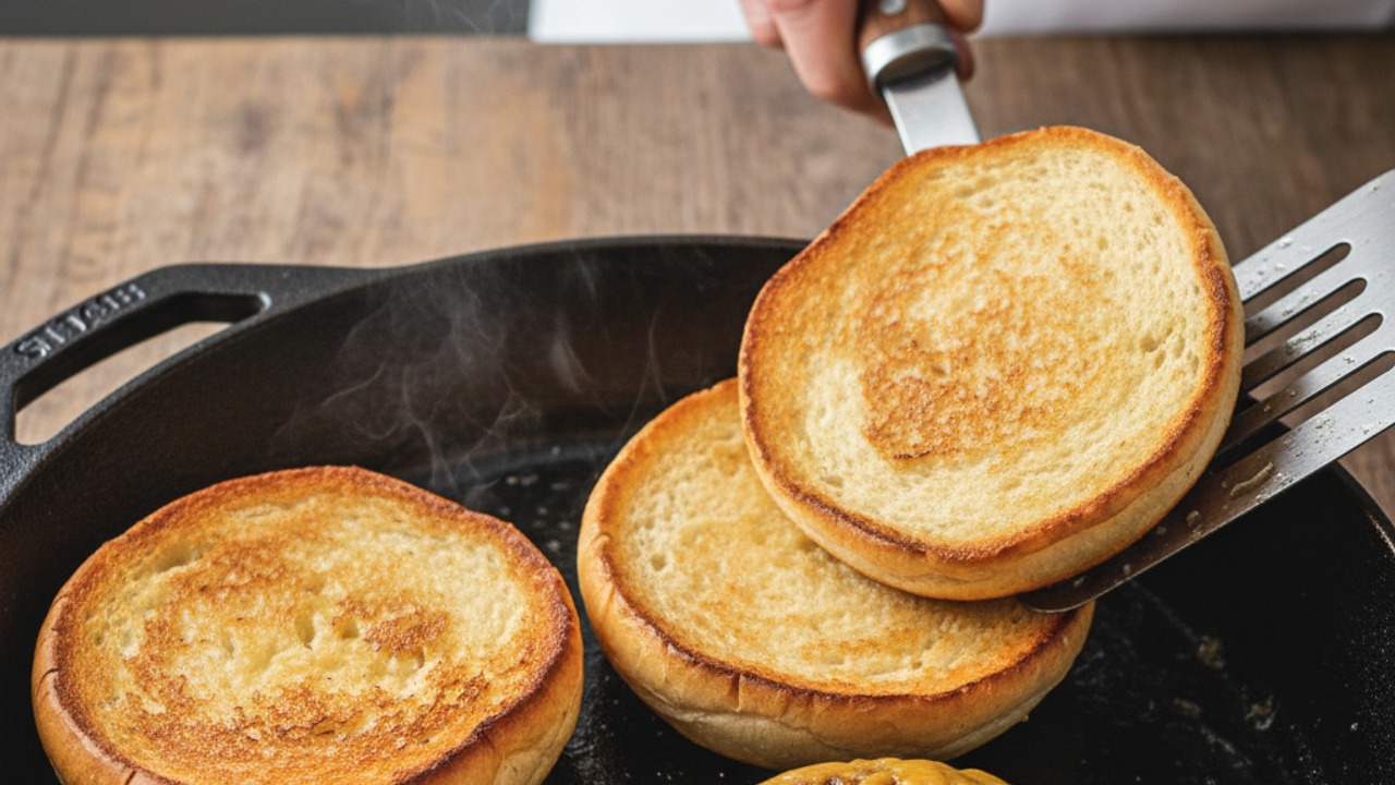 Toast the buns in the skillet