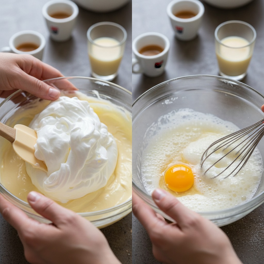 Prepare the mascarpone cream and whipped whites