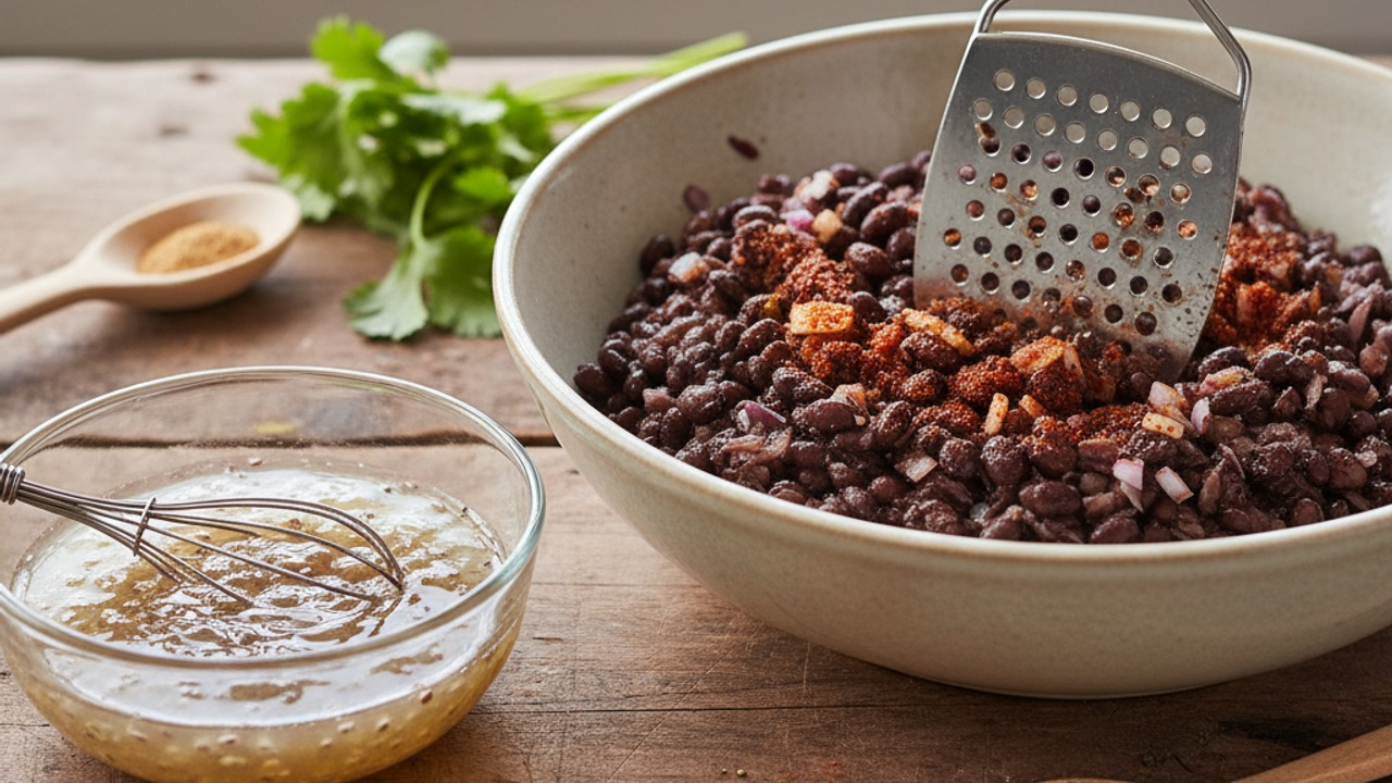 Make flax egg and mash beans
