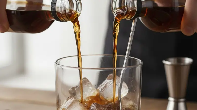 Add spirits, coffee and ice
