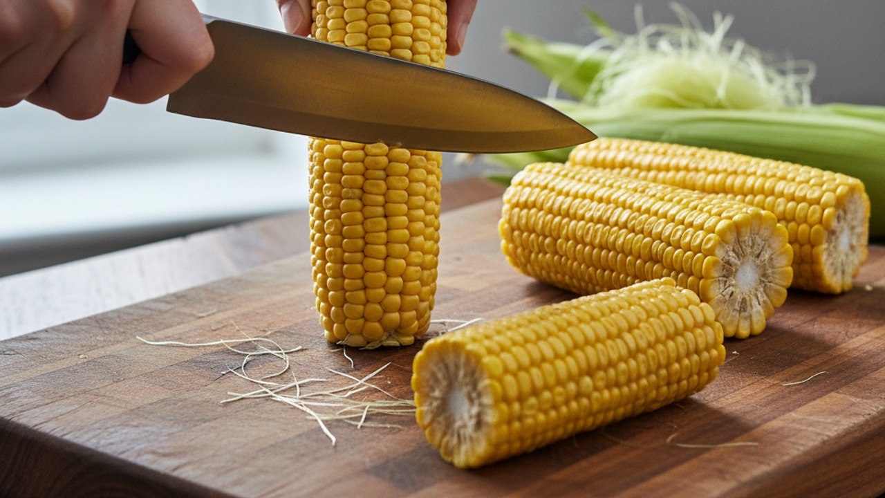 Shuck and cut the corn into ribs