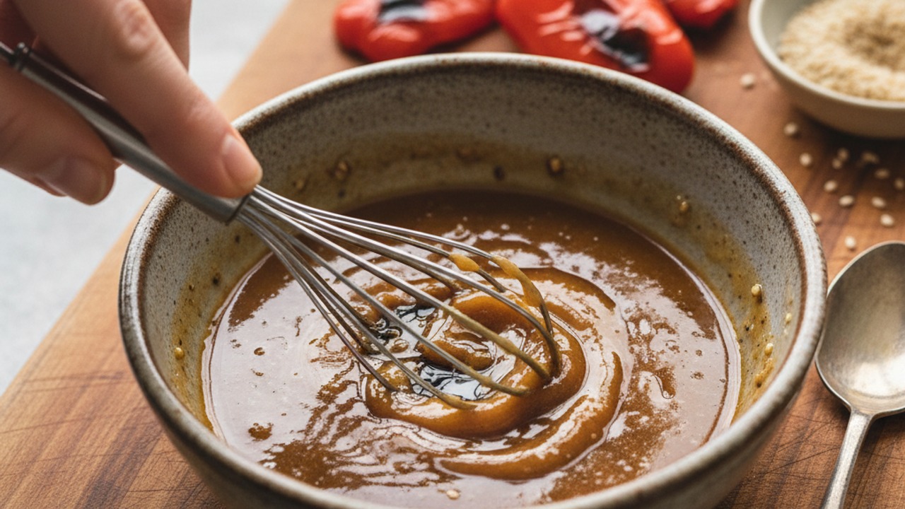 Mix the sesame-garlic sauce