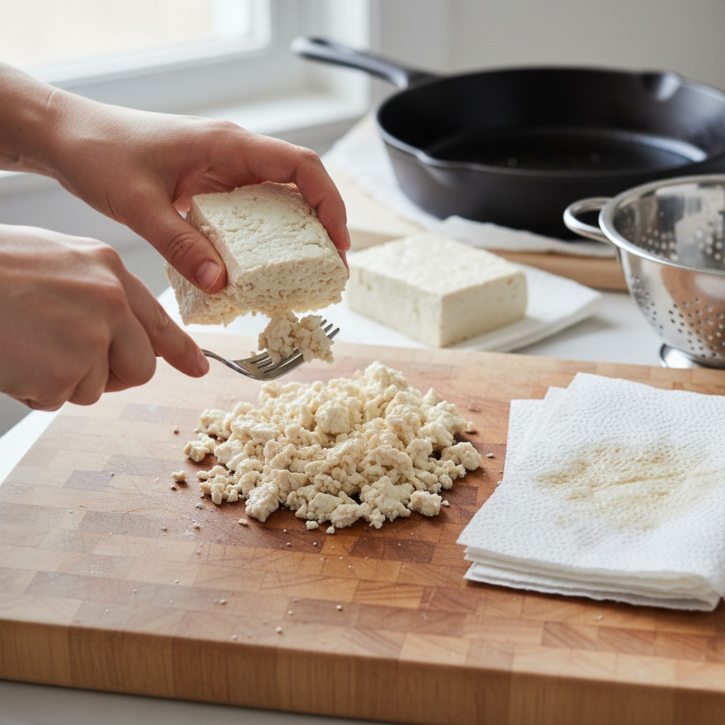 Prep and crumble the tofu