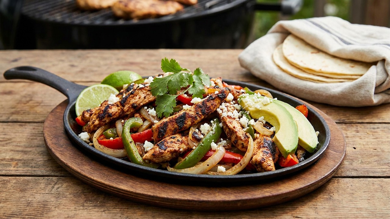 Grilled Chipotle Lime Chicken Fajitas with Peppers and Onions