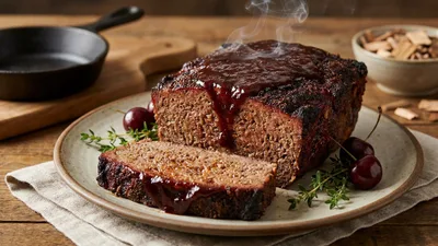 Smoky Coffee-Rubbed Smoked Meatloaf with Cherry BBQ Glaze
