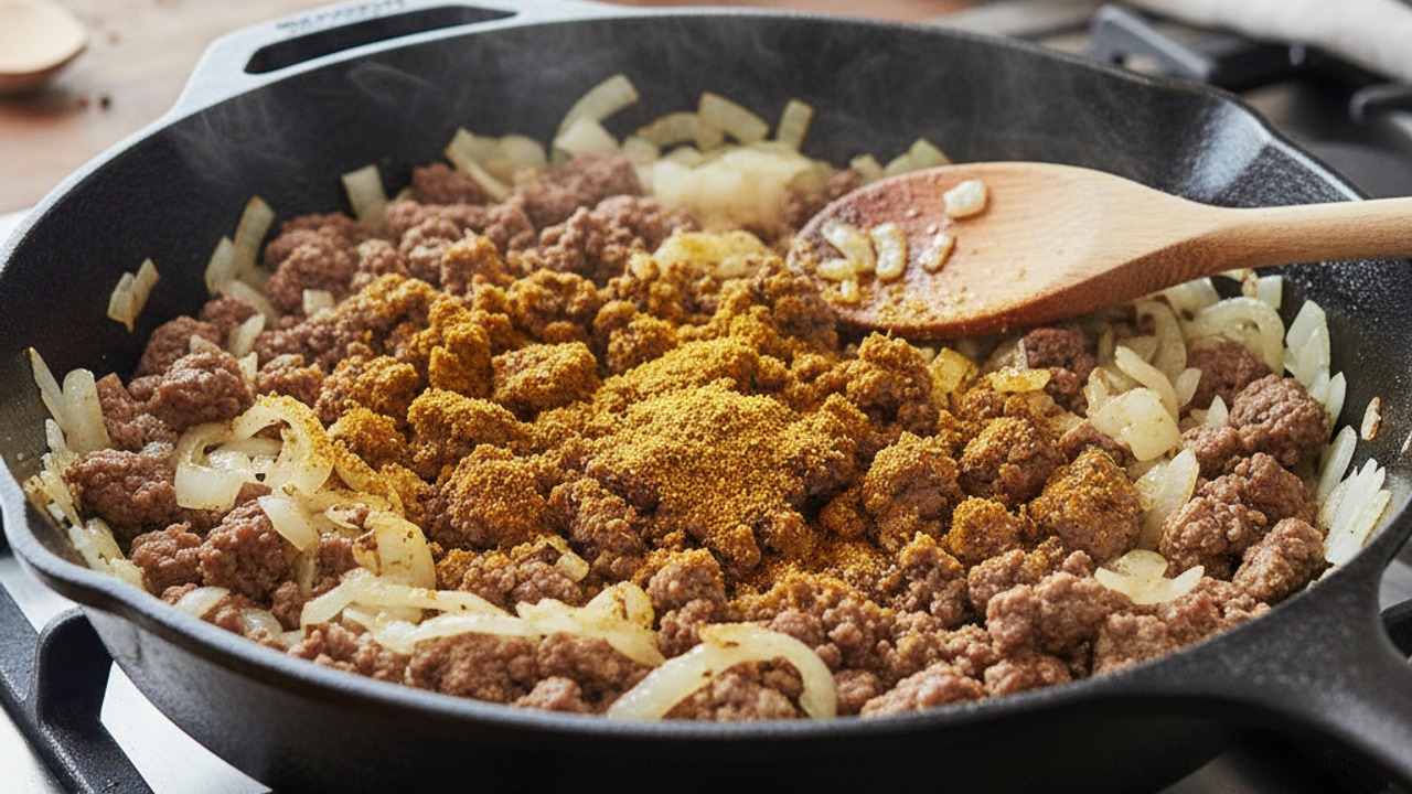 Cook the spiced meat