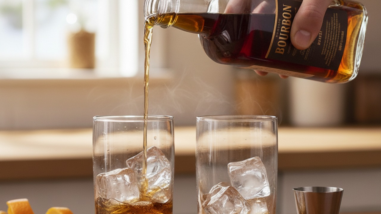 Measure and pour the bourbon